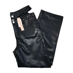 AQUA Double Waistband Faux Leather Pants Motor Trousers Straight Leg Size 2